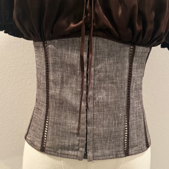 Vintage Bebe Corset Top Silk Milkmaid Chocolate Brown Y2K Coquette Cottagecore 6 - Picture 4 of 9